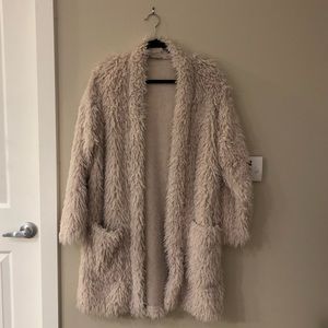 Zara cream faux fur shaggy coat size medium